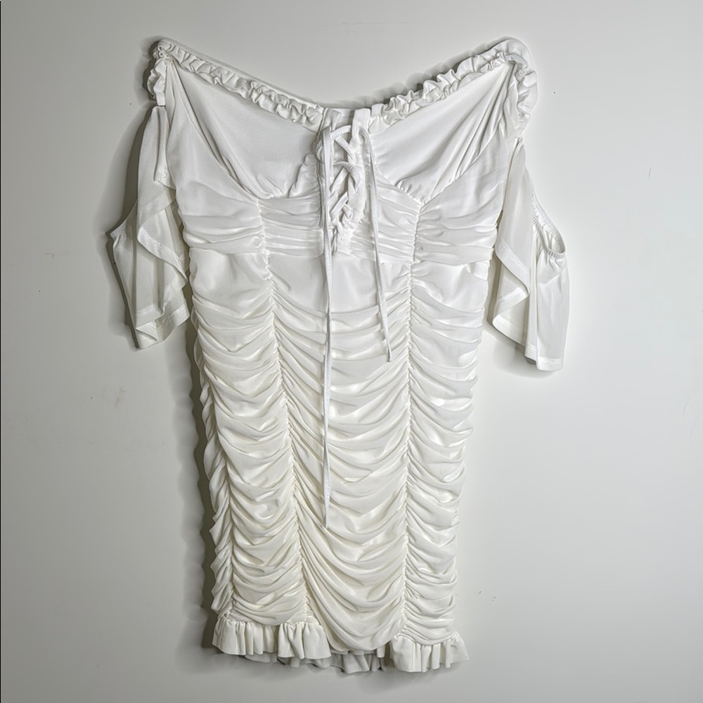 Elegant White Ruched Off-Shoulder Dress